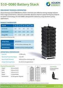 Aquion Energy S10 Battery Stack data sheet
