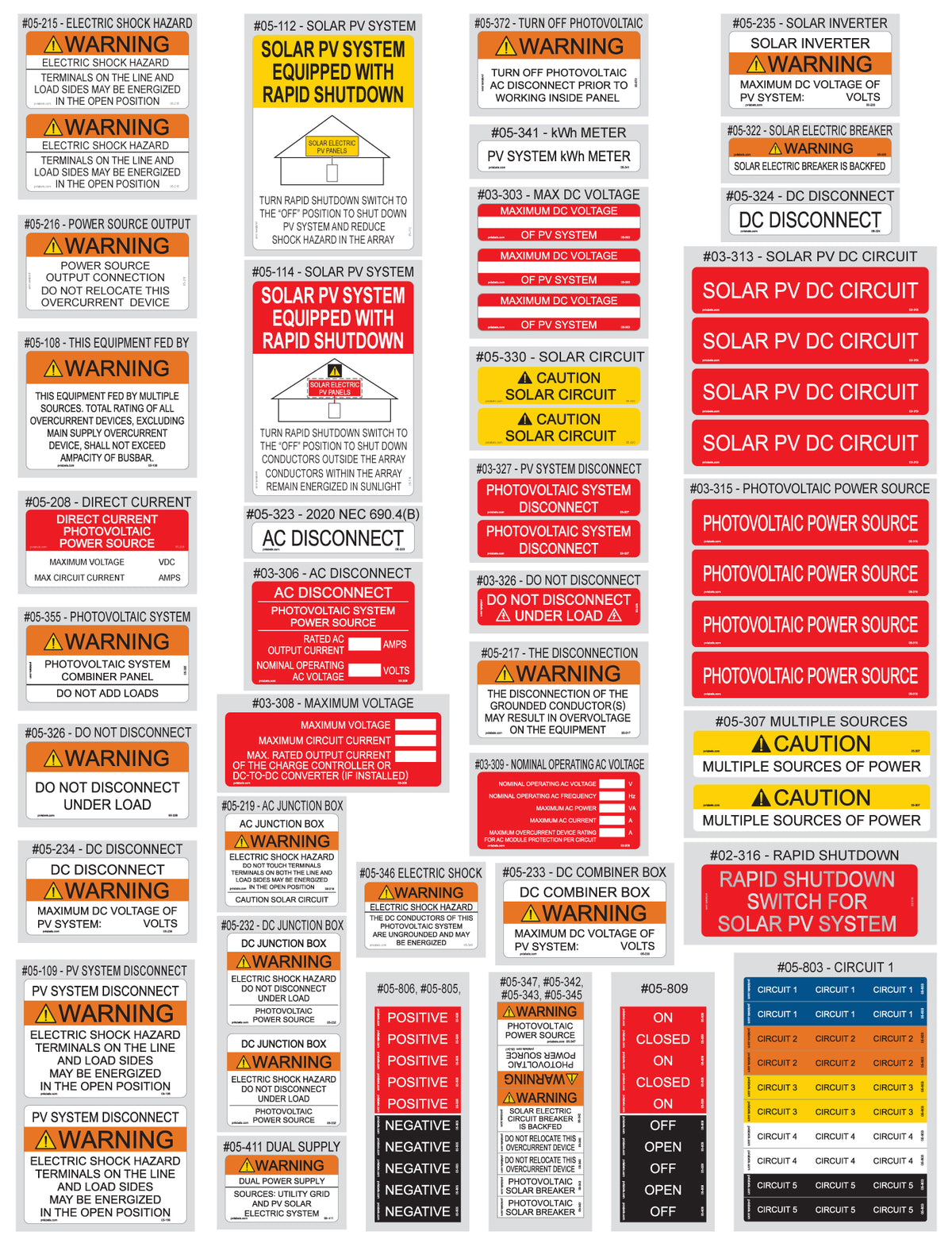 PV Labels 2020 NEC Value Pack, 85 pcs – 05-520
