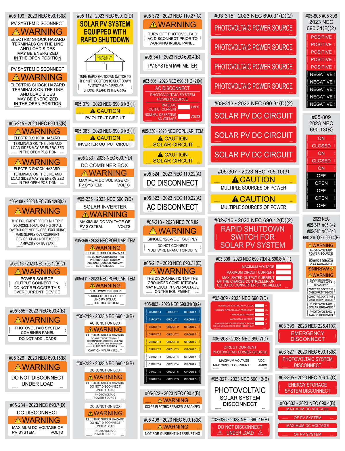 PV Labels 2023 NEC Value Pack, 88 pcs – 05-523
