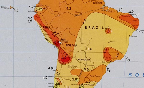 Map Of South American. South America Solar Insolation