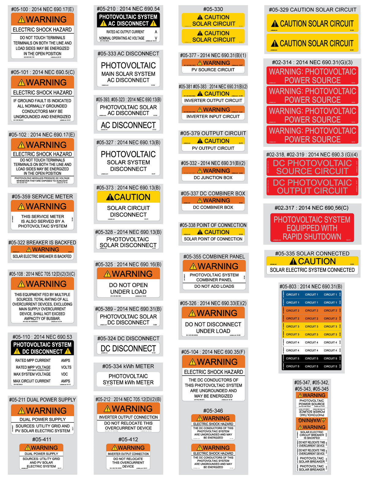 PV Labels 2014 NEC Value Pack, 55 pcs – 05-510