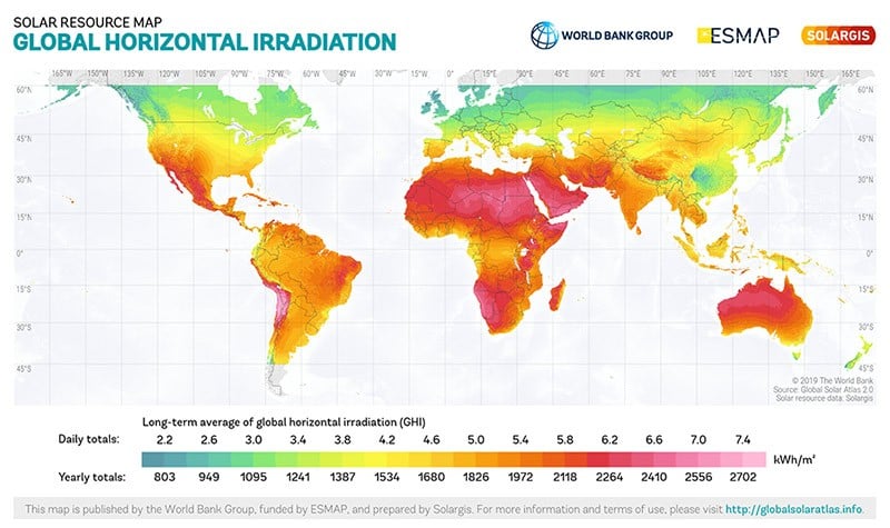 map of solar insolation across the world