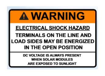 NEC 2017 Compliant Label: Warning - Electrical Shock Hazard - DC Voltage